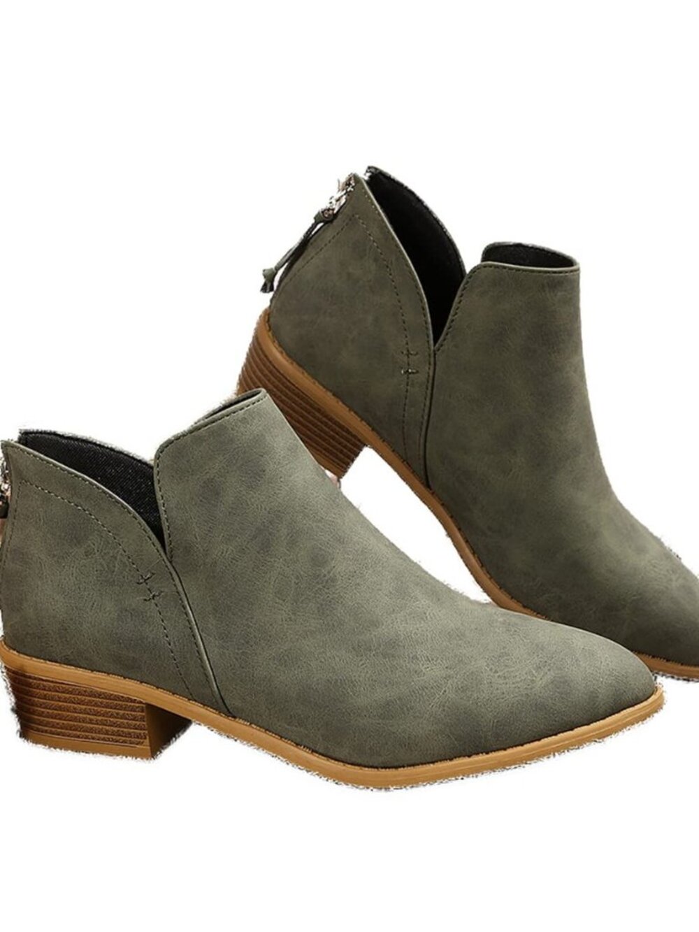 Women's V Cut Fashion Back Zipper Ankle Booties